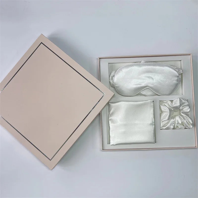 Blindfold Travel Satin Silk Sleep Eye Mask with Pillow Case Hair Scrunchies Pack Four Seasons Fashion Gift Box