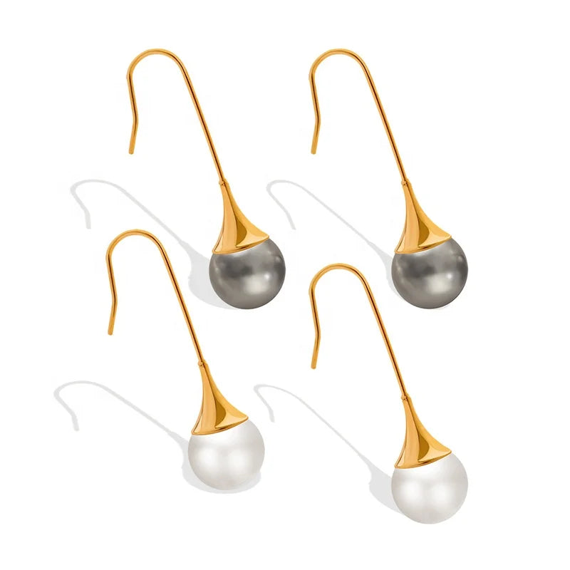 Hot Selling New Stainless Steel Gold Plated Ear Buckles Imitation Pearl Earrings