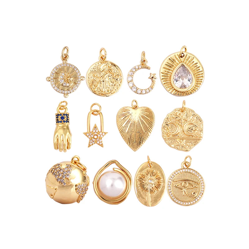 Dandelion Earth Star Heart Hand Cubic Zirconia CZ Paved Charm 18K Real Gold Plated Colour Craft Jewelry Supplies L87