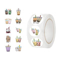 500Pcs Cute Cartoon Bubble Tea Boba DIY Roll Stickers 1 inch Bottle Milky Tea Envelope Sealing Sticker