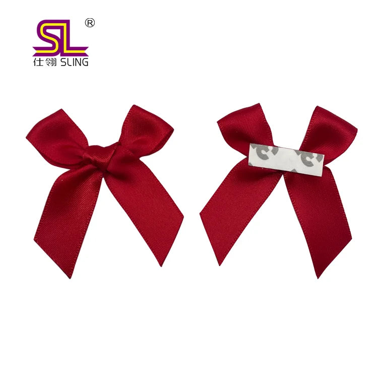 Red Satin Ribbon Bow With Adhesive on the Back