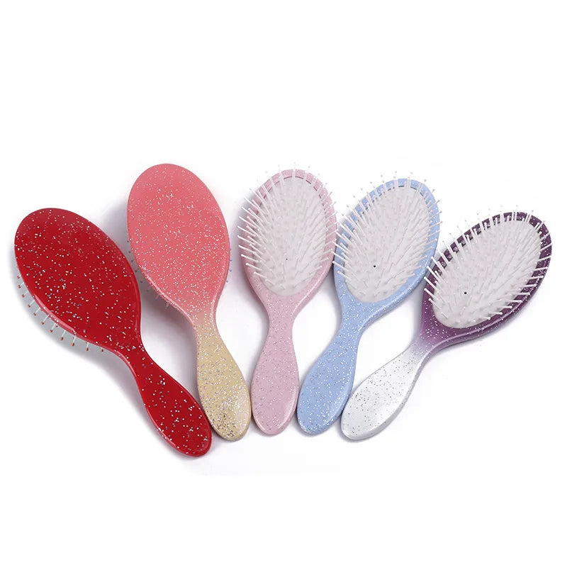 Private Label Wet and Dry Curling Comb Glitter Powder Plastic Massage Comb Straight Hair Airbag Air Cushion Brush