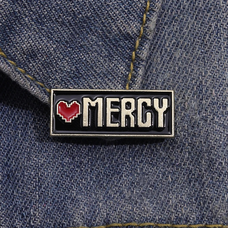 Red Heart Mercy Enamel Pins Gothic Black Brooches Clothing Collar Lapel Badge Metal Backpack Jewelry Accessories Gift for Friend