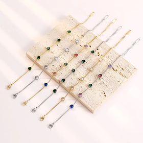 Stock 2024 Fashion Sweet Stainless Steel Zircon Bracelet Women Colorful Love Heart Charm Bracelet Bangle for Women Jewelry