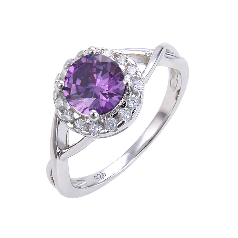 Abiding Wholesale Stamped Ring Silver Modern Gemstone Amethyst Halo Ring Princess Wedding Jewellery for Woman