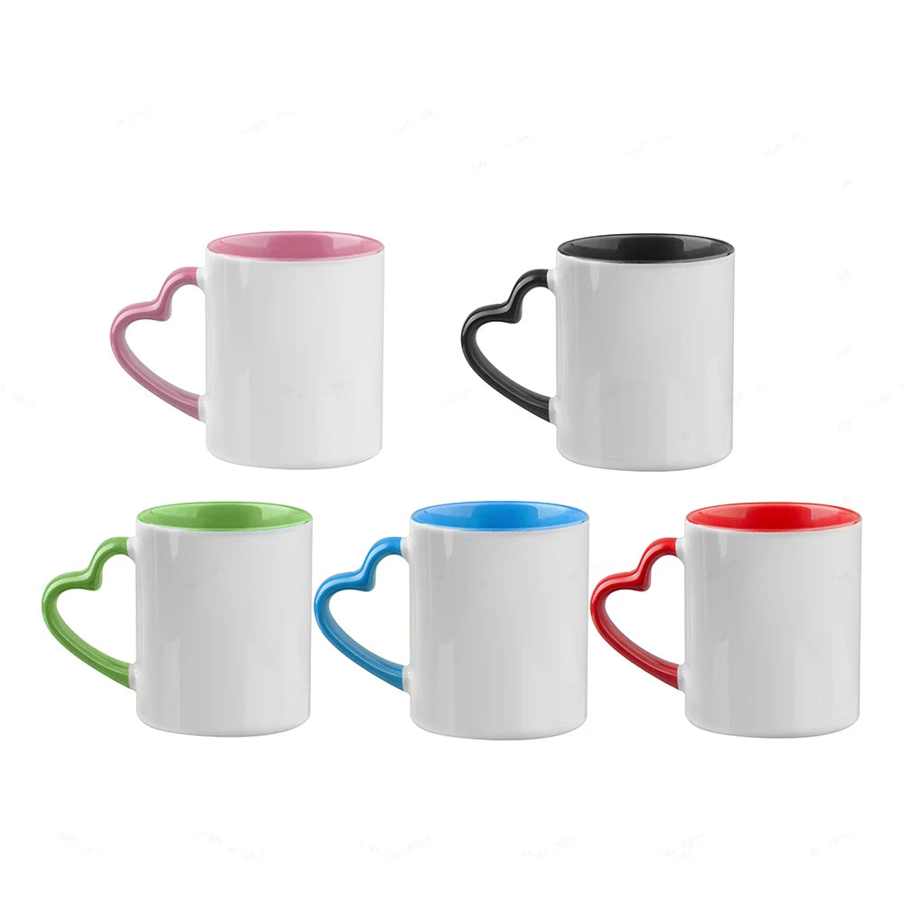 PYD Life Valentine's Day Custom Logo 11oz Coffee Ceramic Mugs with Heart Handle Sublimation Blanks Cups for Personalization