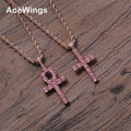 CN220  Hip Hop Solid Back Anha Cross Pink Pendant Brass Micro Pave with CZ Stones Necklace Jewelry for Men and Women
