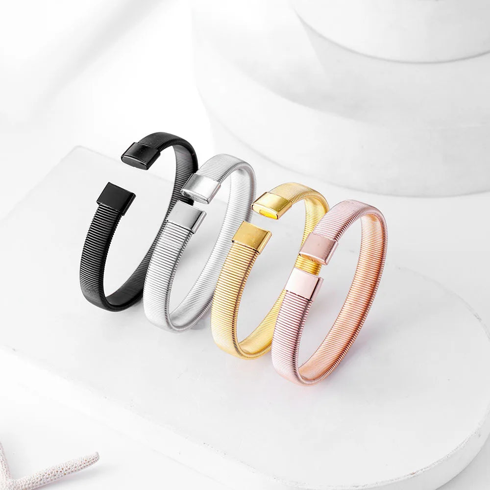 DAIHE 18K Gold Plated French Style Weaving Design Adjustable Bracelet Stainless Steel Mesh Open Cuff Bracelets & Bangles Jewelry