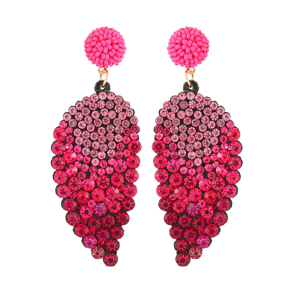 2022 New Leaf Shape Luxury Crystal Earrings for Women Korean Fashion Women Pink Leaves Rhinestone Crystal Summer Earrings Gifts