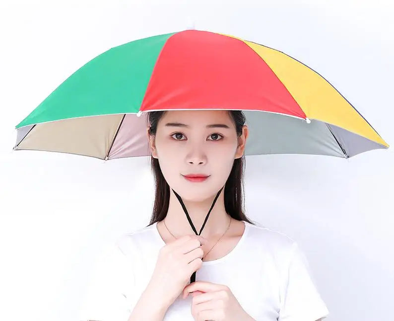 Custom Logo Outdoor Sun-Proof Umbrella Hat Modern Design Polyester Headwear for Fishing Hiking Beach & Camping Manual Control