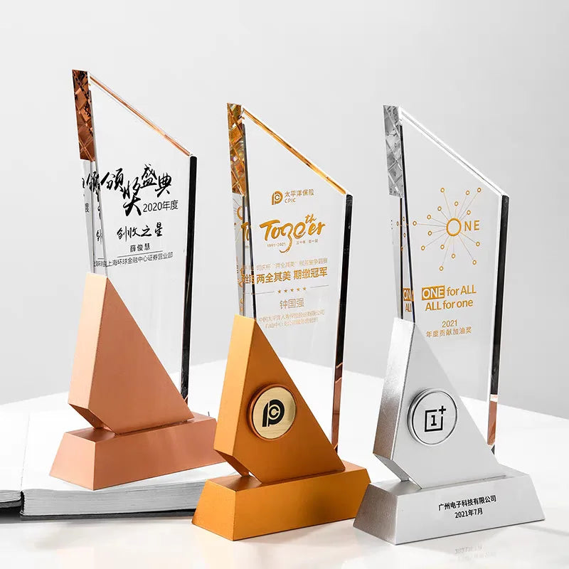 2025 New Design Gold Silver Bronze Metal Crystal Glass Awards Plaque Trophy MH-J0199