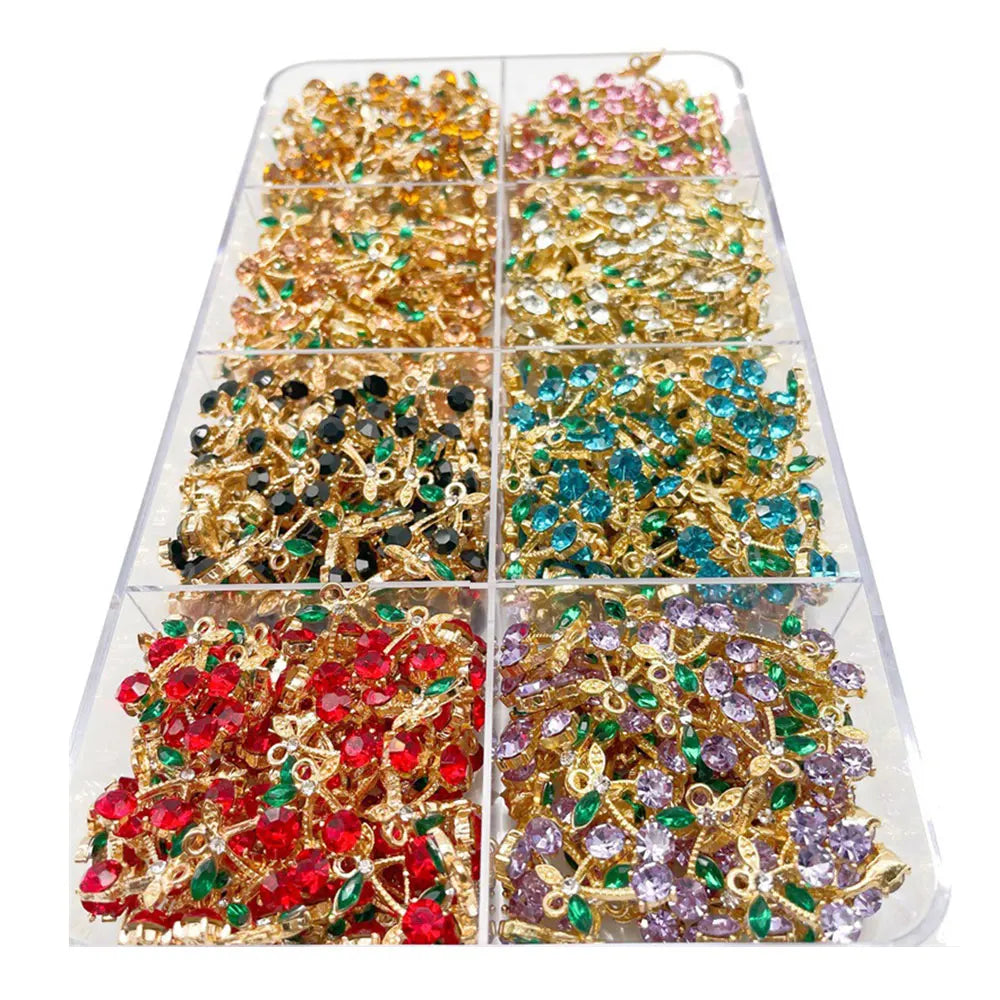 Colorful Rhinestone Cherry Charms Pendants Gold Plated Cherry Fruit Dangles for Bracelets Earrings Necklace Jewelry Making