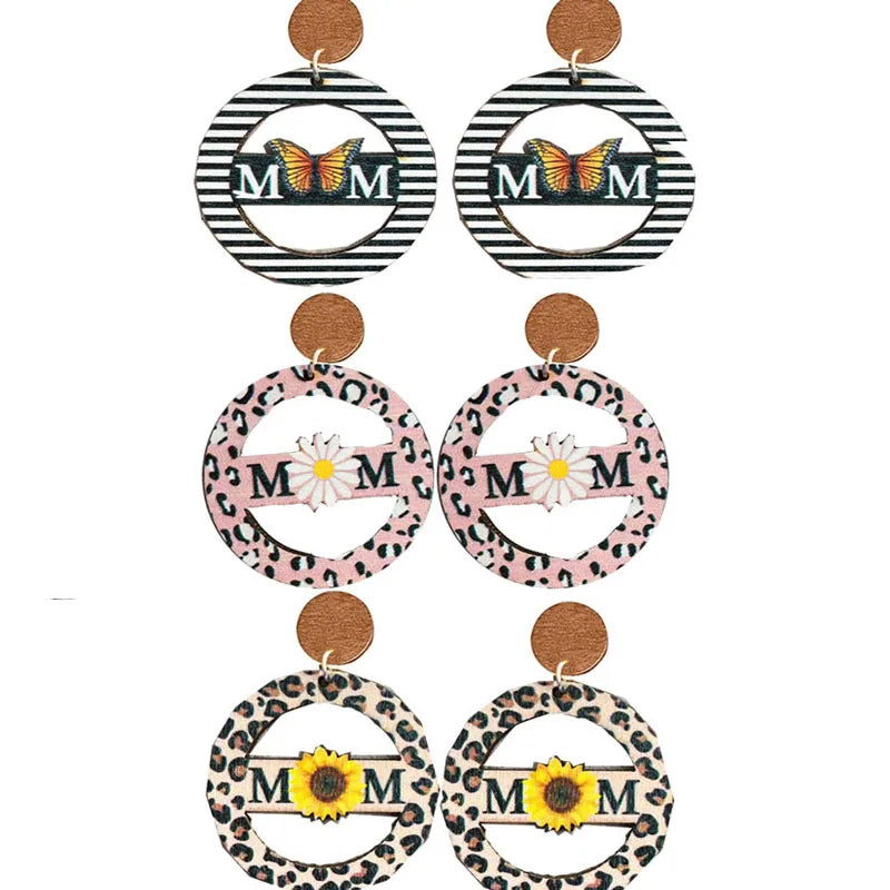 Gold Bohemian Style Butterfly Leopard Print Drop Earrings Simple Glitter Wood Design Mother's Day Gift Daisy Flower Mom's Charm