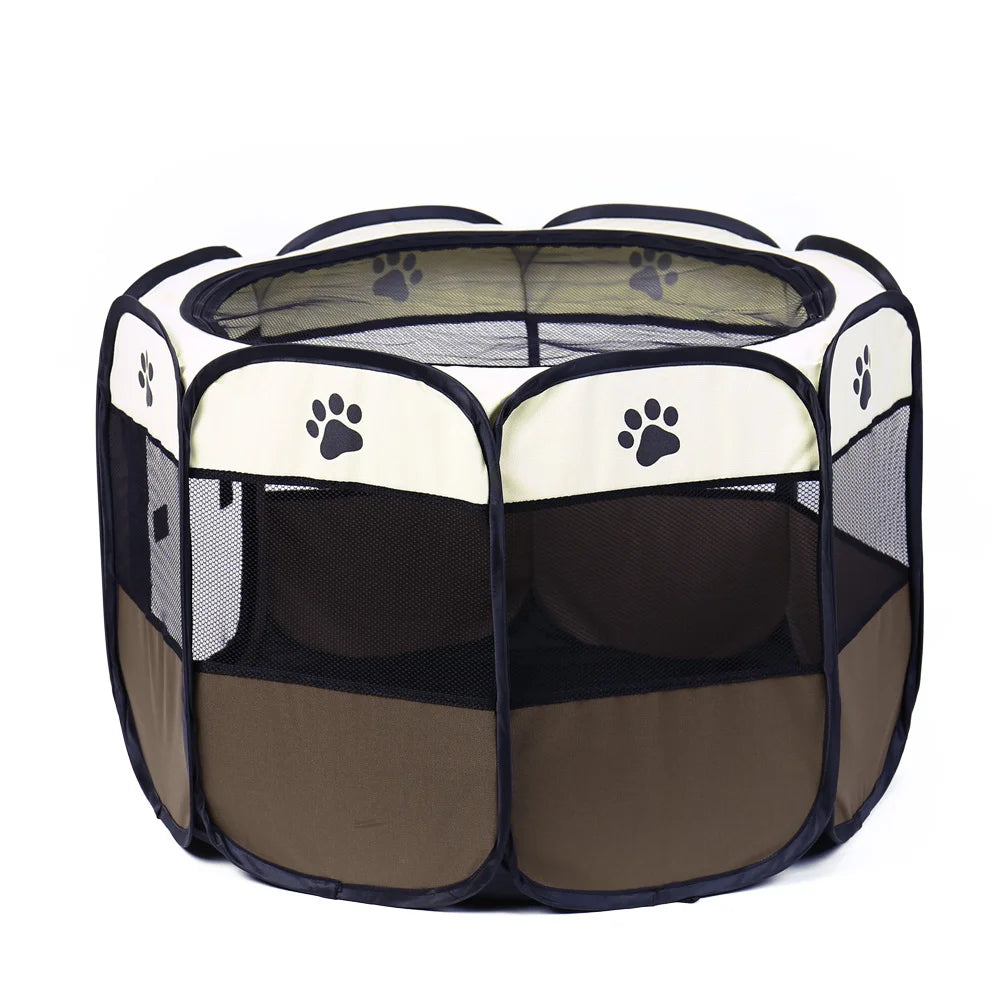 Folding Dog Playpen Pet Cage with Breathable Solid Pattern Zipper Closure for Camping