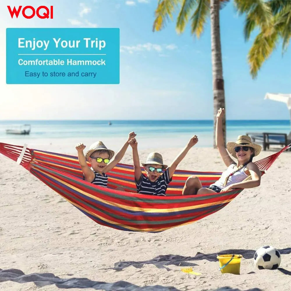 WOQI High Quality 2 Person Leisure Camping Cotton Hammock Swing Outdoor Park Comfortable Hammock