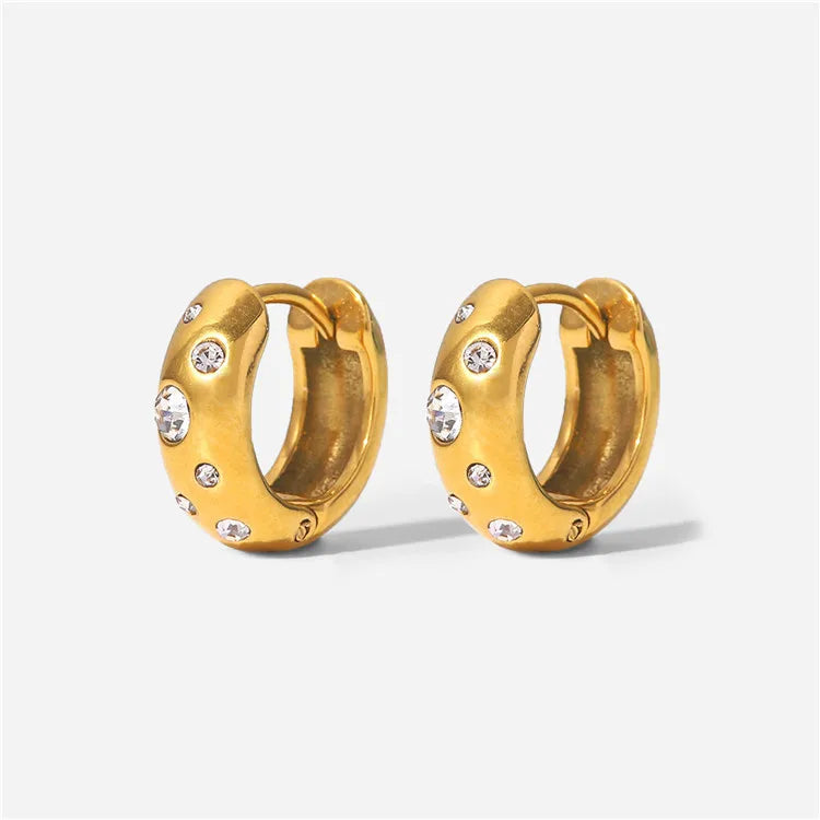 SP Fine Jewelry Luxury White Zircon Stainless Steel for Woman Non Tarnish 18K Gold Hoop Earring