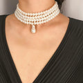 Fashionable Multi-Layer Baroque Pearl Beaded Necklace Trendy Link Chain Pendant for Women Gift