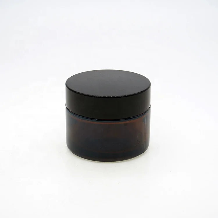 50ml Brown Cylinder Glass Cream Jars with Black Aluminum Cap Premium Quality Glass Bottles