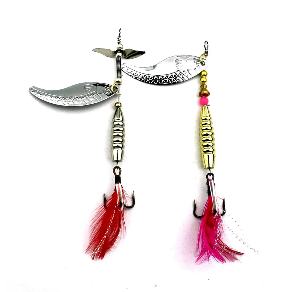 Wholesale SP180 9.7cm 15g Metal Spinner Baits Spoon Fishing Lures with Feather Hook