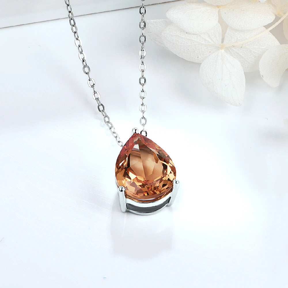 Fashion Lab Created Diamond Pear ZuLtanite Pendant Necklace 925 Sterling Silver Charm Necklace for Women Jewelry Christmas Gifts