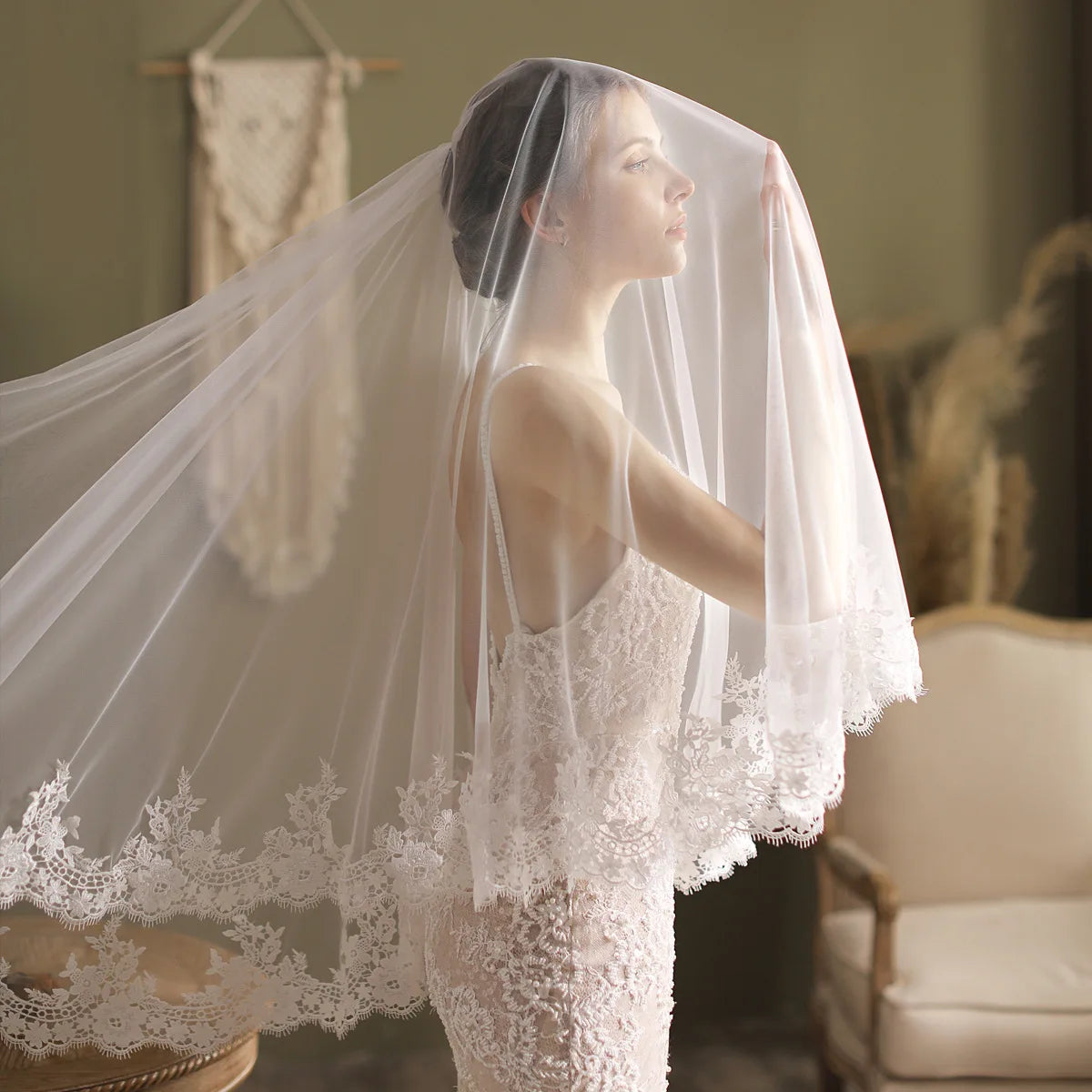 ShangHai New Wedding Veil Exquisite Water Soluble Lace Double Layer Comb Hair Photo Studio Bride