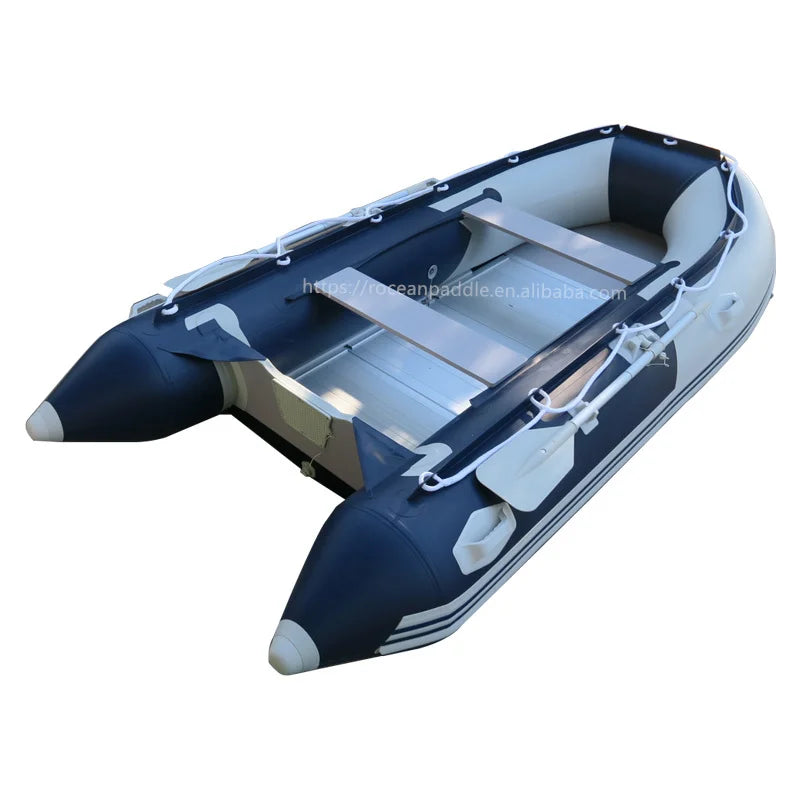 Wholesale 3.3m 3.6m 3.8m Inflatable Aluminum Rubber Boat PVC Fishing Speed Rowing Boat with Optional Motor Bimini Top