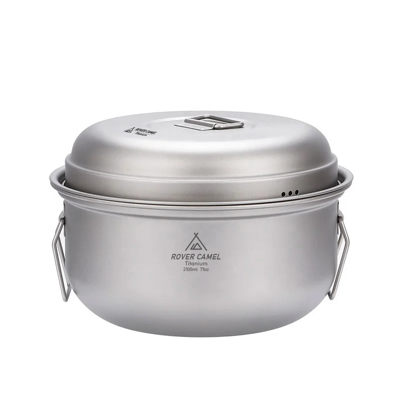 Portable Cookware Steamer Pot Camping Cookware Outdoor Picnic Hiking Mess Kit 2.1L Titanium Pot with Steamer