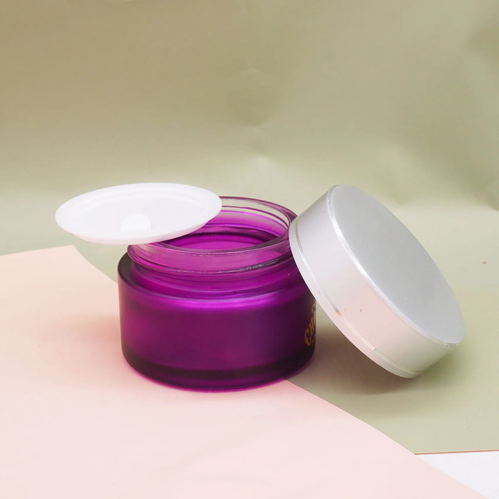 1oz Frosted Purple 50g 2oz Coloured Glass Cream Jars With Hot Stamping logo