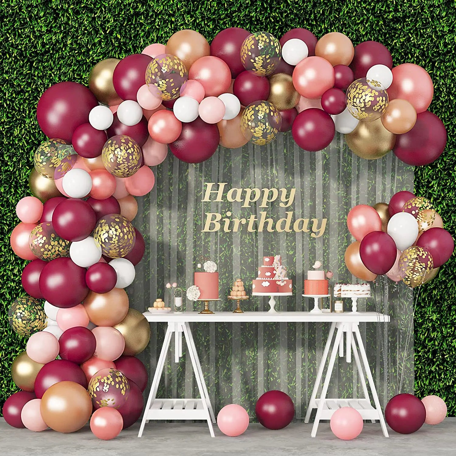 Red and pink Balloon Set Birthday Backdrop Decoration White Balloon Garland Archway Set Wedding Shower Arch Backdrop Decoration