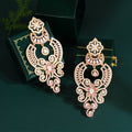 2023 Luxury Statement Gold Plated Pink Red Cubic Zircon Long Big Earrings for Women Vintage Style Wedding Bridal Party Jewelry