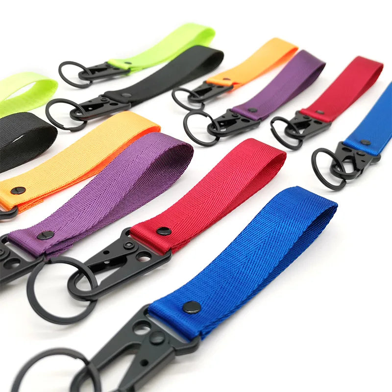 Promotional Blank Short Nylon Lanyard Keychain Custom Embroidered Logo Polyester Wristlet Motorcycle Cars Keychain