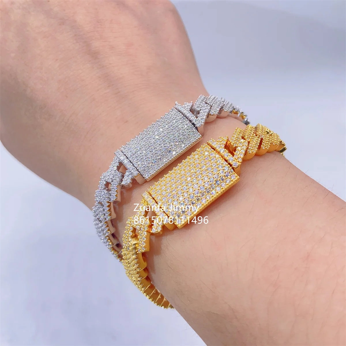Ready to Ship Hip Hop Popular Style 10mm Two Row Buss Down  Rapper Jewelry 925 Sterling Silver Miami Moissanite Cuban Bracelet