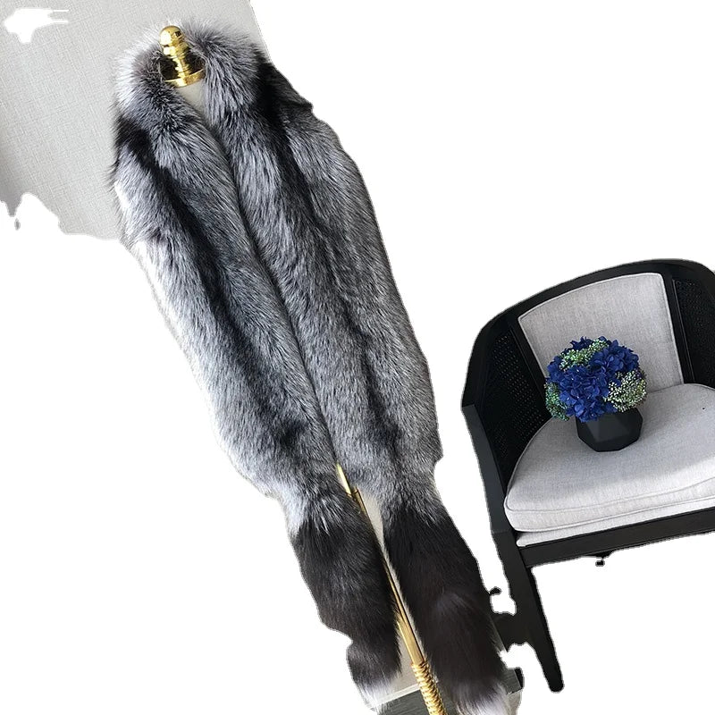 MWFur Winter Street Fashion Unisex Long Luxury Whole Fox Skin Fox Skin Stole with Tails for Woman Ladies
