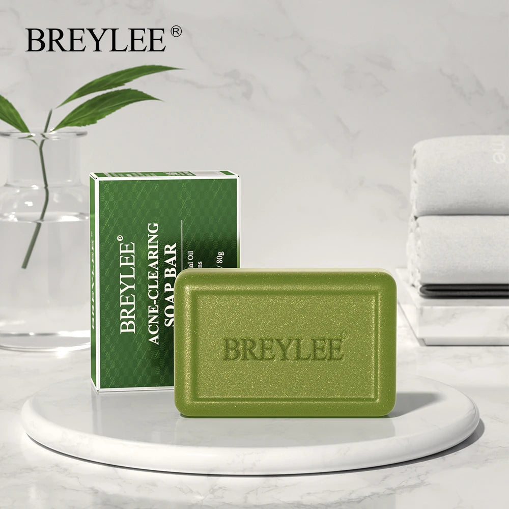 BREYLEE Tea Tree Essential Oil Handmade Deep Cleansing Moisturizing Anti-Acne Whitening Soap Bar