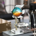 Creative Golden Metal Desktop Decoration Luxury Coloured Glaze Tropical Fish Glass Ornament for Living Room Home Office Decor