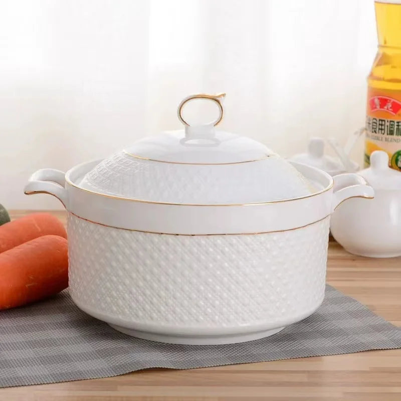 Kitchen Utensils Restaurant Glazed Ceramic Soup Serving Pot With Lids