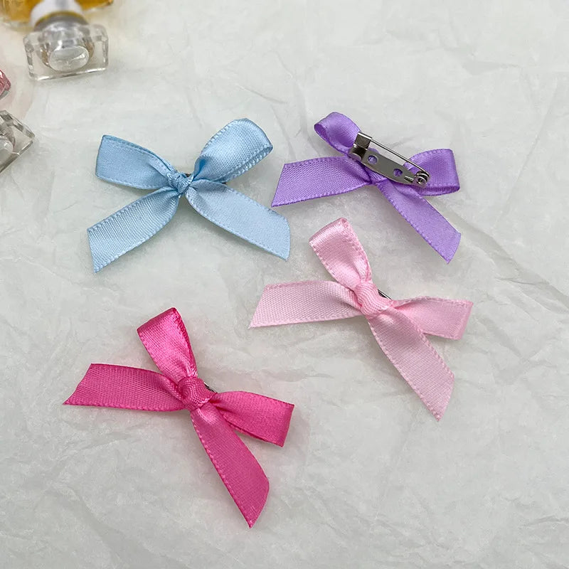 CN 30Pcs Small Bowknots Hair Clips Korean Solid Color Pigtail Hair Pins Mini Satin Hair Bows Clips