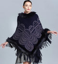 Trim Cape Cashmere Sweater Poncho Black Red Top Seller 2022 Wool and Faux Fox Fur Women Lady Adult Jacquard Winter Shawls