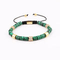 Renting Jewelry New Design Malachite Tube Stone Stainless Steel Beads CZ Charms Macrame Adjustable Bracelet Men Women