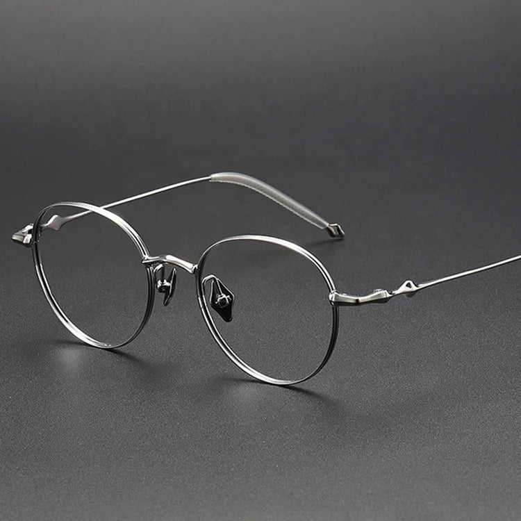 Best Quality Silver Titanium Frame Eyewear Handmade Round Optical Eyeglasses Spectacles Solid Pattern Eye Glasses