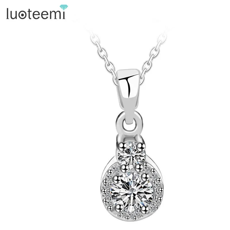 LUOTEEMI Hot Sell Cubic Zirconia Crystal Pendant Necklace for Women Trendy Women Fashion Jewelry