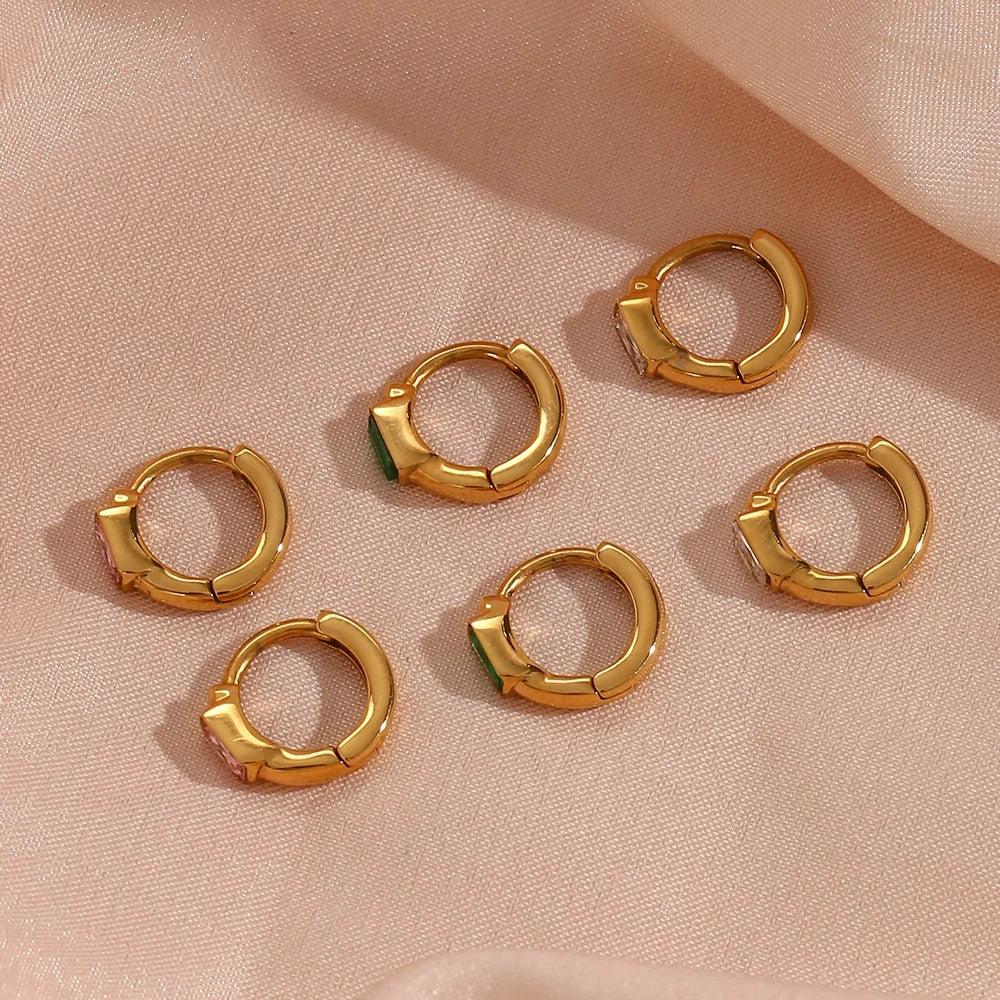 Waterproof Fashion 18K Gold Plated Jewelry Small Square CZ Cubic Zircon Hoop Earring Women Christmas Gift Party