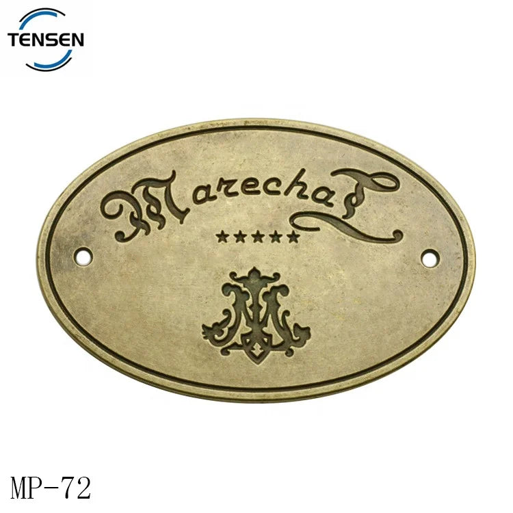 Good Polished Wooden Door Decorative Metal Oval logo Labels Antique Brass Private Holes Plate Badge for Furniture