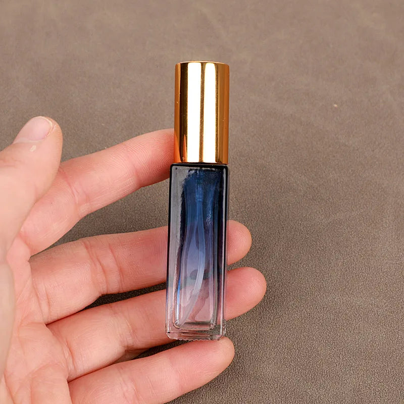 How Sale Gold Sprayer square Blue Gradient Empty Travel Spray 10 ml Perfume Glass Bottle