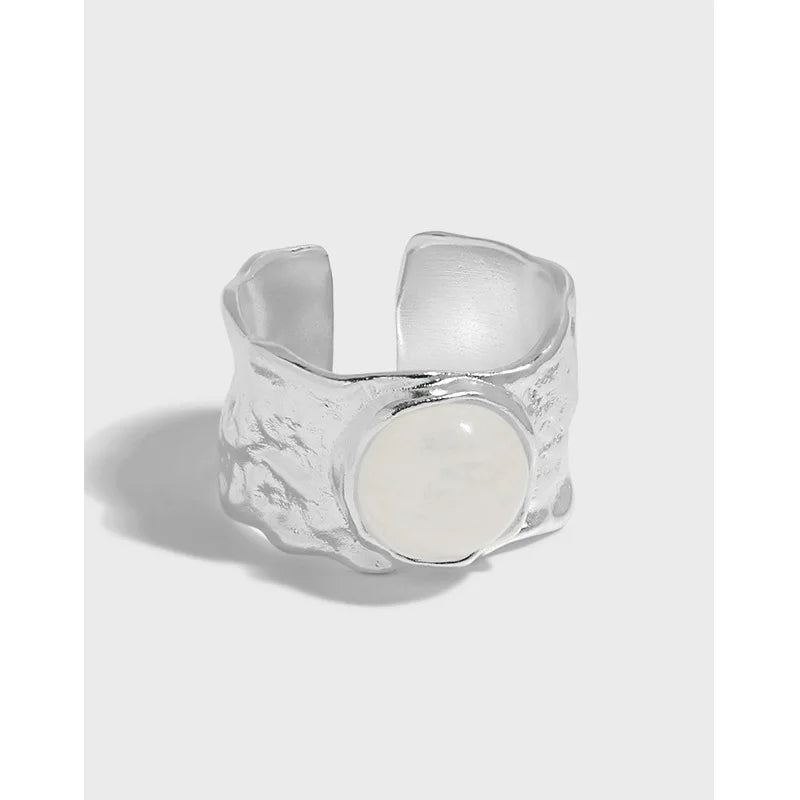 Unique Design 925 Sterling Silver Round Natural Crystal Stone Inlay Chunky Rings for Women Christmas Gifts