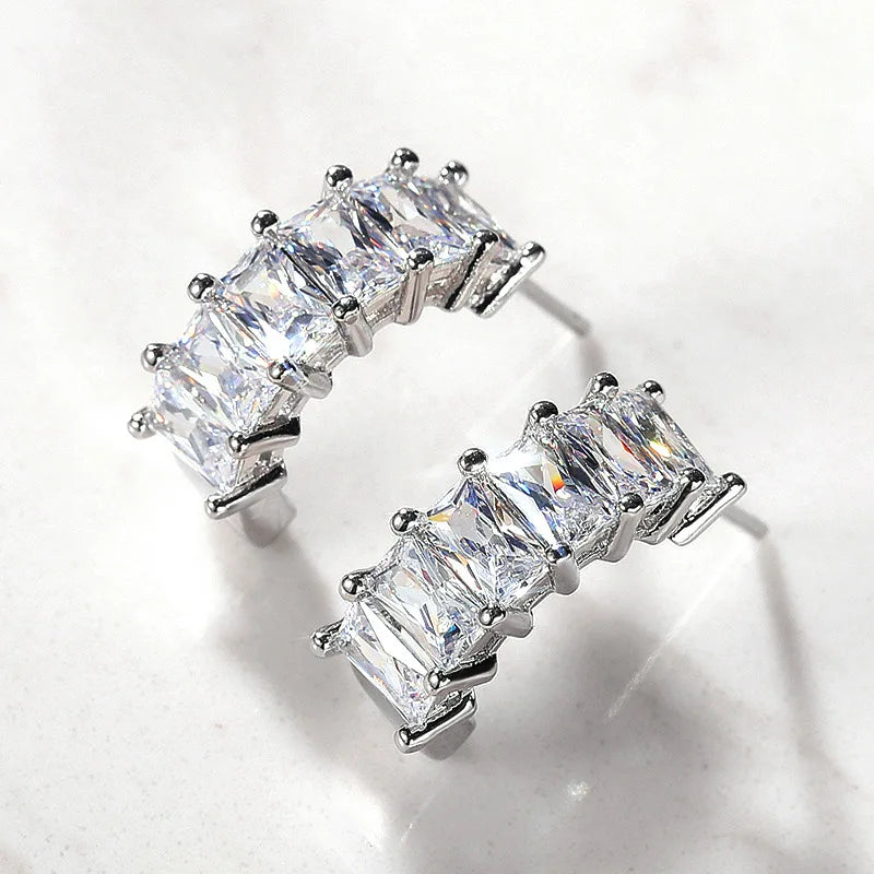 CAOSHI Earrings for Women Dazzling Rectangle Diamond CZ Arc Earrings Full Filled Lady Girls Beautiful Stud Earrings Fashion
