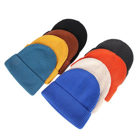 Custom Winter Cuffed Knitted Hats Embroidery Beanies Solid Color Unisex Thick Warm Beanie Hat