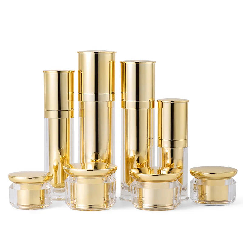 Luxurious High-End 80ml Acrylic Gold Reverse Side Lotion Pump Bottle 20g 30g 40g 50g Face Cream Jars Cosmetic Set Pump Sprayer