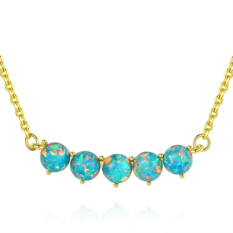 Fine Jewelry 925 Sterling Silver Gold Plated Natural Round Blue Opal Pendant Necklace for Women
