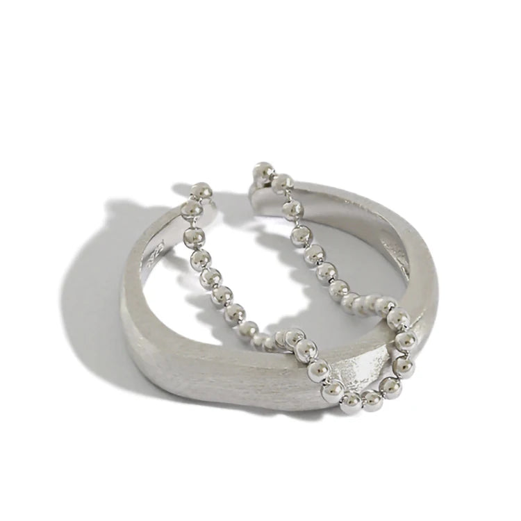 HJZ551 Unique Ring Silver 925 Fine Jewelry Round Bead Chain Brushed Double Layer 925 Sterling Silver Rings for Women